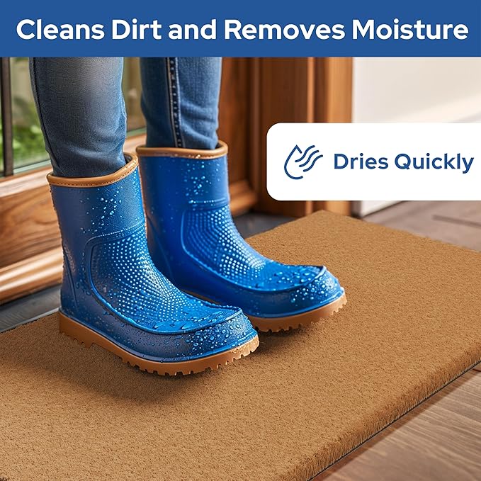 Barnyard Designs Natural Coco Coir Heavy Duty Backing Doormat - Large Cute Non-Slip Front Door Welcome Mat for Outside Entrance or Porch Entry, Brown (17x30, Plain Brown)-Ruum Studio Home