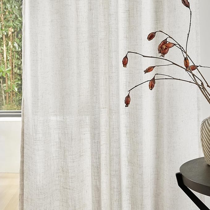 MYSKY HOME Linen Curtains for Sliding Glass Door, Back Tab Semi Sheer Curtain Panels Extra Long Floor Length Drapes Linen Texture Soft Touch Country Curtains, 50x102 Inch, Linen, Set of 2-Ruum Studio Home
