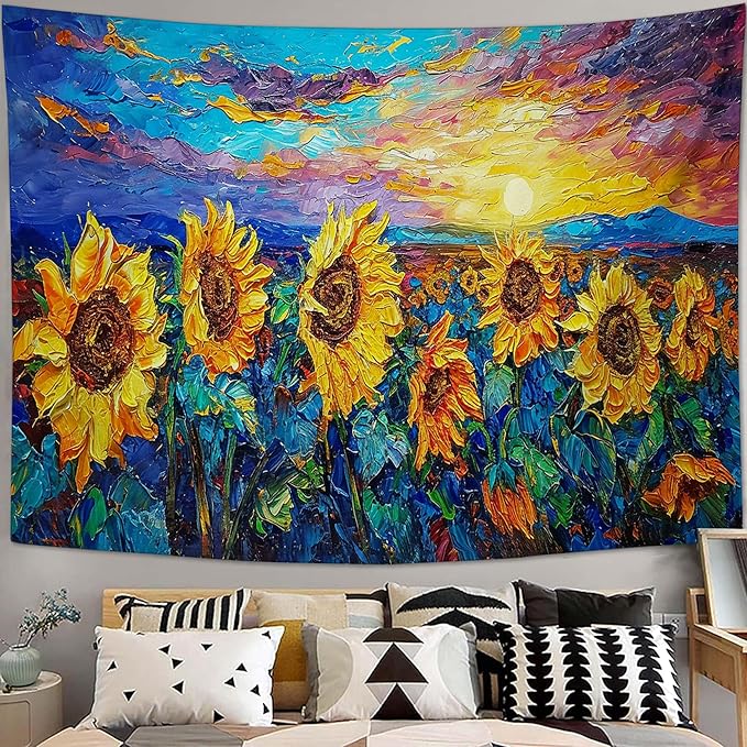 yowecso Sunflower Tapestry Sunset Flower Field Tapestry Wall Hanging for Bedroom Sunflower Tapestries Aesthetic Wall Decor for Home Dorm Living Room 50"x60"-Ruum Studio Home