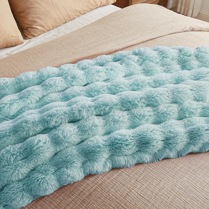 JELLYMONI Faux Fur Throw Blanket, Blue Cozy Plush Bubble Bed Blanket, Thick and Warm, Twin (60" x 80")-Ruum Studio Home