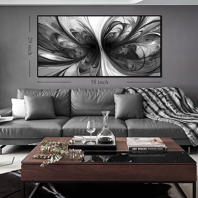 Large Abstract Canvas Wall Art for Living Room Black and White Wall Decor for Office Black Framed Wall Art 29 x 58 Inch-Ruum Studio Home