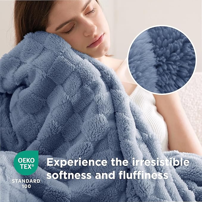 Bedsure GentleSoft Blankets Queen Size for Bed - Super Soft Cozy Blanket for Women Men Girls, Large Fuzzy Fleece Throw for Bedroom Decor, Ashley Blue, 90x90 Inches-Ruum Studio Home