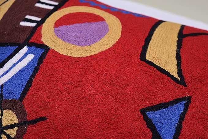 Kandinsky Red Abstract Pillow Cover Gegen Modern Pillowcase Scarlet Reds Abstract Chair Cushion Contemporary Pillow Farmhouse Pillows Couch Handembroidered Wool Size 18x18-Ruum Studio Home