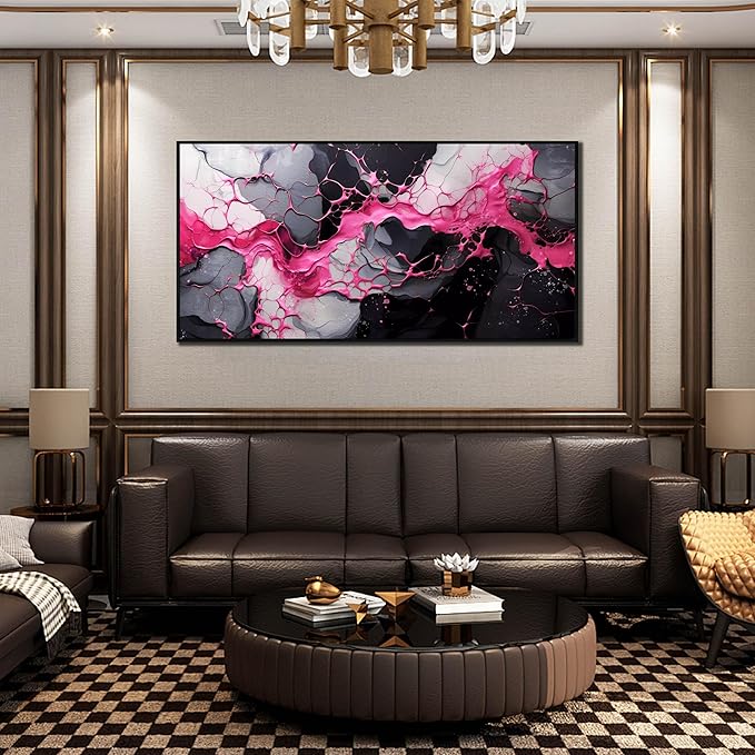 Abstract Wall Art for Living Room, Pink Canvas Wall Decor for Bedroom, Framed Picture Print, Large Size 59x29 Inches-Ruum Studio Home