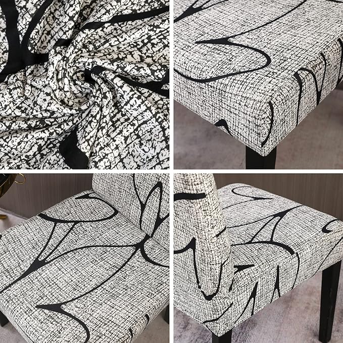 JQinHome Pattern Chair Covers for Dining Room Set of 8, High Stretch Removable Washable Parsons Chair Slipcover for Home Party Hotel Wedding Ceremony (8PCS, Lotus Gray)-Ruum Studio Home