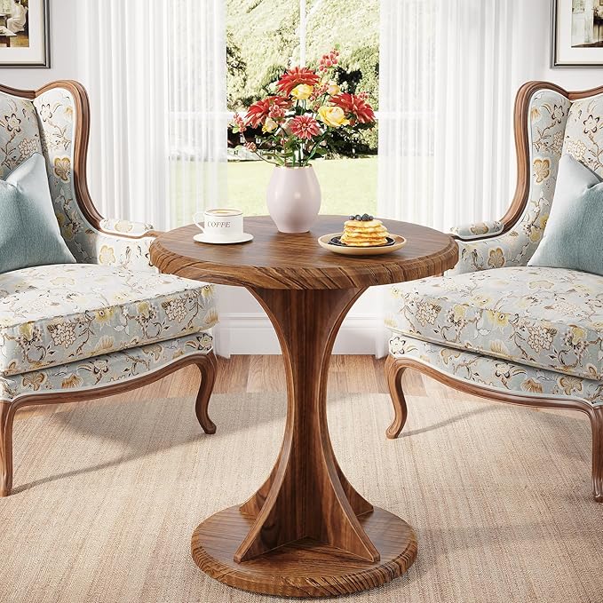Tribesigns Round End Side Table: Wood Small Sofa Chair Side Table for Living Room, Mid-Century Bedside Nightstand for Bedroom, Accent Table, Easy Assembly, Vintage Brown-Ruum Studio Home