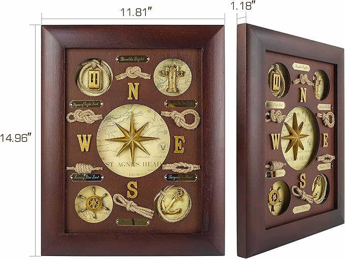 SAILINGSTORY Nautical Wall Decor Knot Board Frame Maritime Decor Coastal Compass Decor-Ruum Studio Home