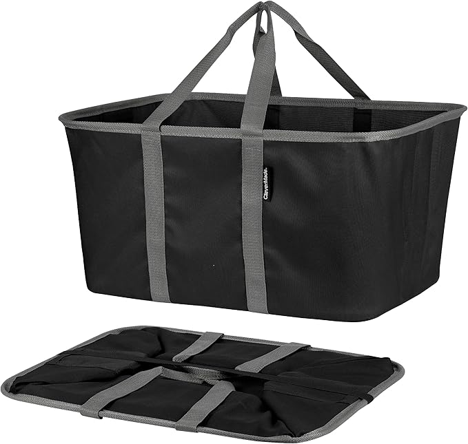 CleverMade Collapsible Laundry Tote - Midnight Black Shadow Gray 2-Pack 50L - Foldable Storage Organization Container for Clothes Laundry Room Storage-Ruum Studio Home