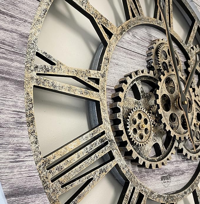 The Gears Clock The Original Real Moving Gear Wall Clock Vintage Industrial Oversized Rustic Farmhouse (24 inch (60cm),Silver Grey)-Ruum Studio Home