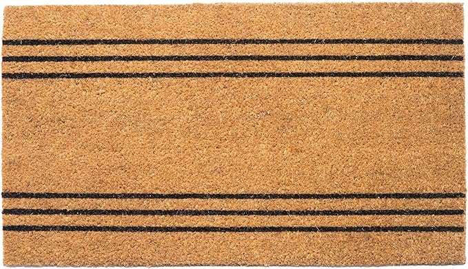 Welcome Doormats, Natural Coco Coir Mats with Non-Slip PVC Backing, Indoor Outdoor Mats for Home & Office, Floor Mats for Door Decor, Plain Entry Mat with Stripes, Beige & Black, 30"x17"-Ruum Studio Home