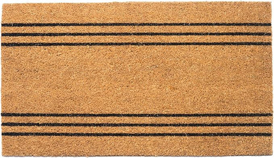 Welcome Doormats, Natural Coco Coir Mats with Non-Slip PVC Backing, Indoor Outdoor Mats for Home & Office, Floor Mats for Door Decor, Plain Entry Mat with Stripes, Beige & Black, 30"x17"-Ruum Studio Home