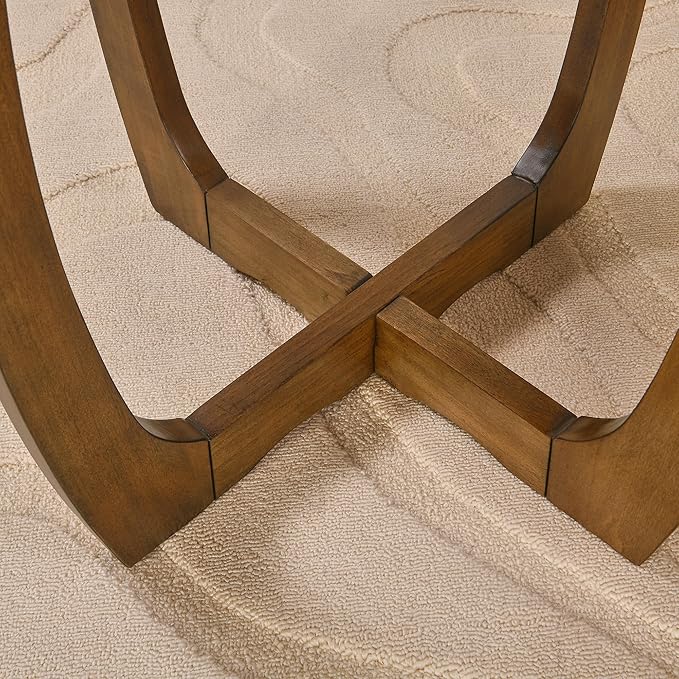 PADMA HOUSE Round Wood End Table with Curved Legs, Drum Circle Side Table with Snowflake Tabletop, Rounded Wooden Sofa Side Table, Brown Walnut Wood Tabletop & Legs 23.6" x 21.7"-Ruum Studio Home