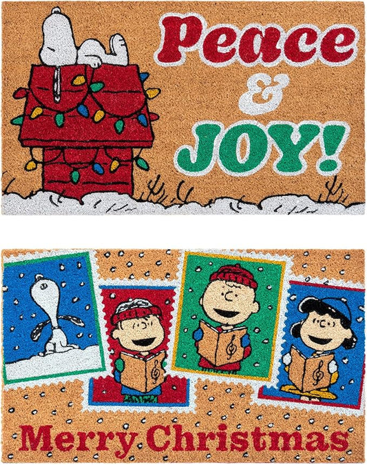 Gertmenian Peanuts Snoopy Coir Doormat - 2x3 Welcome Mat (2-Pack), Ideal for High Traffic Areas in Front Door, Garage, Entryway - Peace & Joy, 80023-Ruum Studio Home