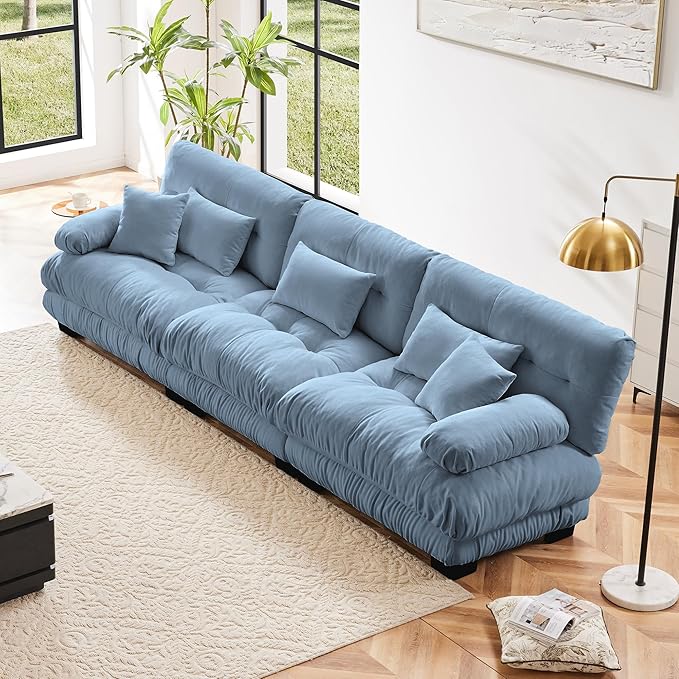 Modular Sectional Sofa, Comfy Cloud Couch 3 Seater Couch, Sectional Couches for Living Room, Modern Chenille Oversized Couches for Bedroom, Sleeper Deep Seat Sofa with Throw Pillows, Blue-Ruum Studio Home