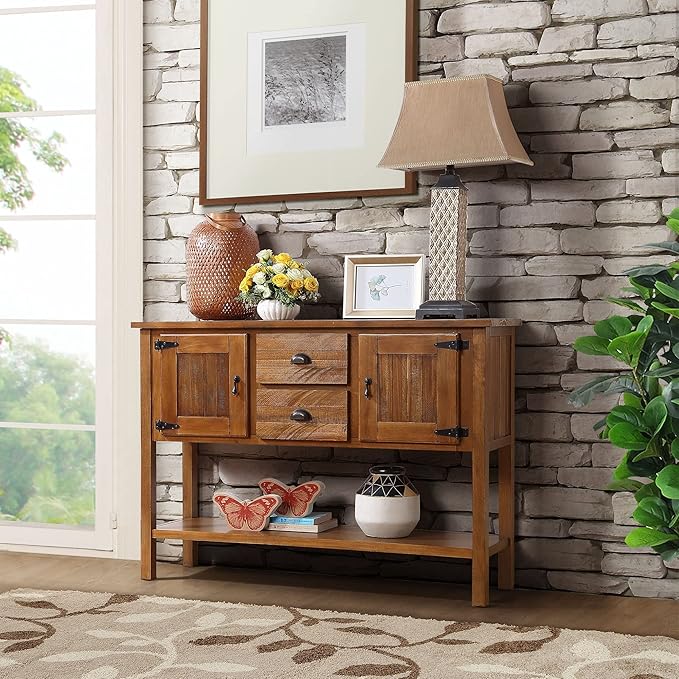 Solid Wood Farmhouse Console Table,Sofa Table with Storage Drawers and Shelves,Entryway Table for Entry Hallway Foyer,Fully Assembled (48" Brown)-Ruum Studio Home