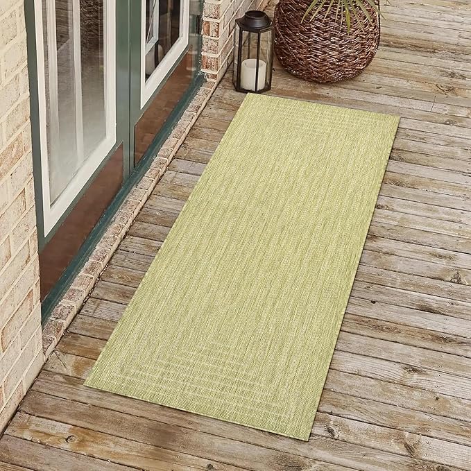 Adiva Rugs Outdoor Indoor Area Rug, Weather Resistant, Easy to Clean, Stain Resistant Floor Mat for Dining Room, Backyard, Deck, Patio (Olive Weiss, 2'6" x 7')-Ruum Studio Home