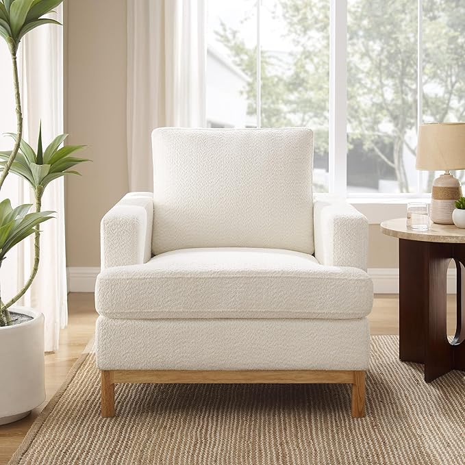 Oversized Accent Chair, Mid Century Modern Upholstered Armchair for Living Room, Comfy Chair for Bedroom Reading Chair, Single Sofa for Small Space with Rubberwood Base-Ruum Studio Home