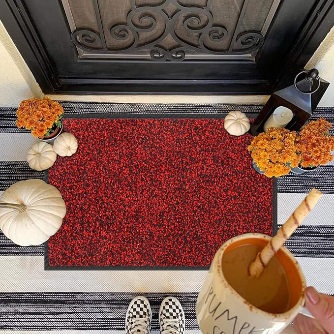 Mibao Front Door Mat, Dirt Trapper Welcome Mat for Outdoor Indoor, Non-Slip Waterproof Doormat, Durable Machine Washable Low Profile Entry Rug for Back Door Outside Patio Porch, 32" x 20", Red-Ruum Studio Home