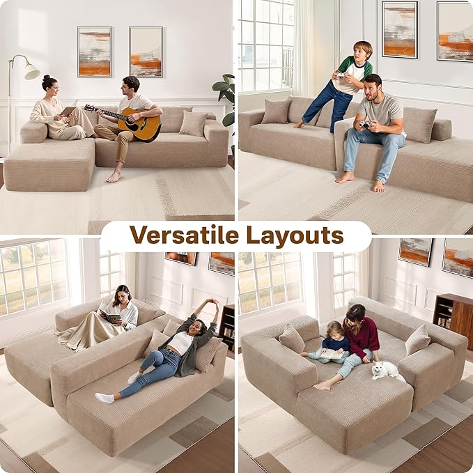 104" Cloud Sectional Couches for Living Room,L Shaped Boneless Couch in A Box,Sleeper Sofa with Comfy Chaise No Assembly Required,Camel-Ruum Studio Home