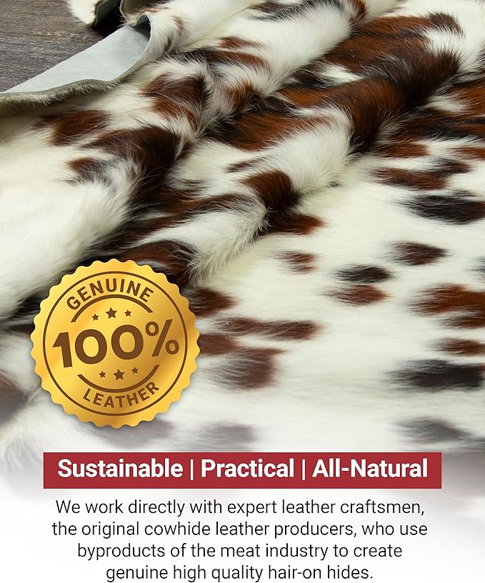 Natural Cowhide Rug for Home & Office Premium Light Tricolor Cowhide Rug with Mixed Brown, Black & White Patterns - Cow Hide Rugs Made with Tanned Leather - Cow Hide Rugs 5x7 ft-Ruum Studio Home