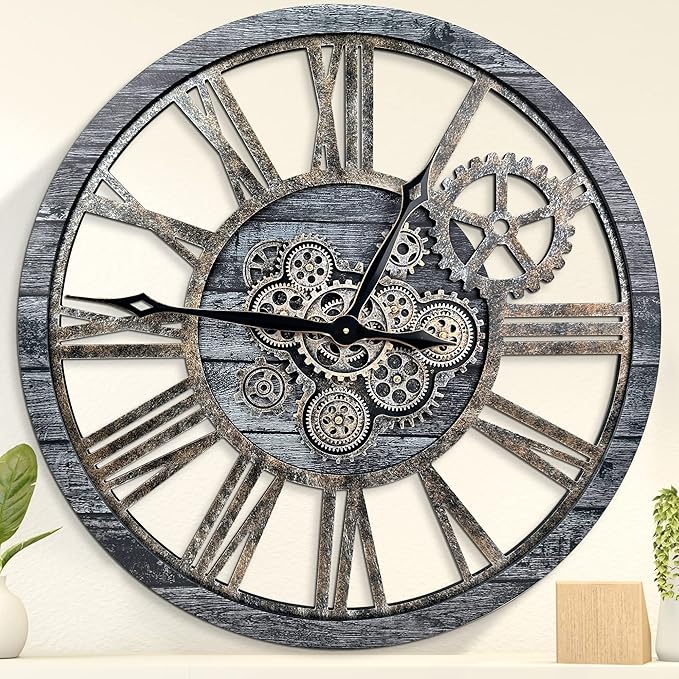 HOIBAI Large Wall Clock, Wall Clocks for Living Room Decor 36 Inch Farmhouse Vintage Rustic Kitchen Wall Decor Vintage Roman Oversized Wall Clock for Home Bedroom House, Moving Gears Clock-Ruum Studio Home