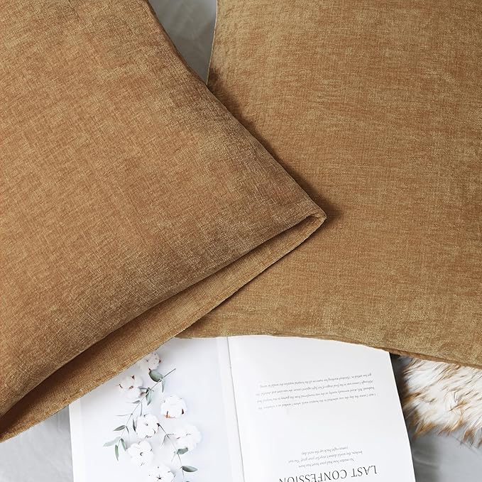 CaliTime Throw Pillow Covers Decorative 20 X 26 Inches Pack of 2 Cozy Chenille Standard Pillow Shams Cases for Couch Sofa Bed Living Room Home Apricot Brown-Ruum Studio Home
