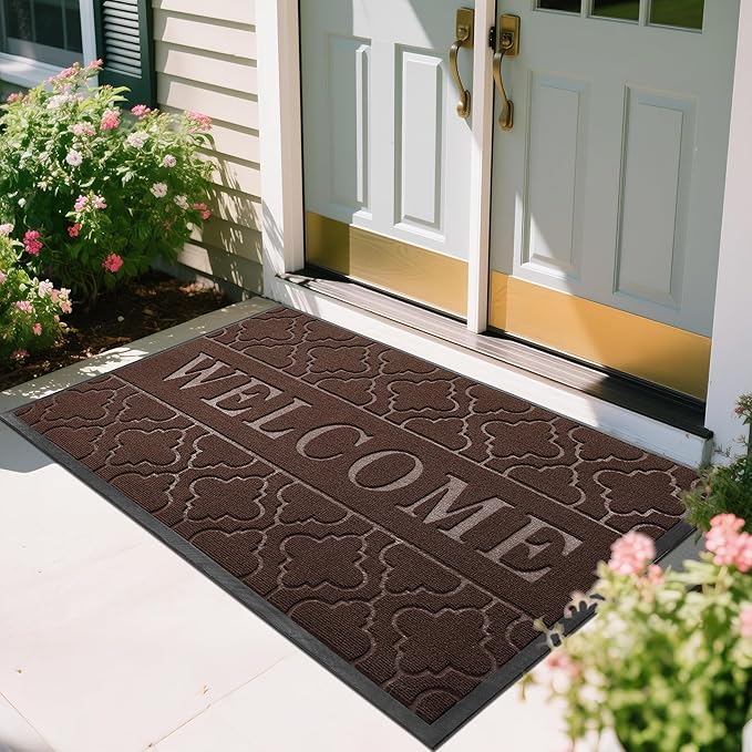 Yimobra Welcome Mat Outdoor Indoor, All-Season Waterproof Front Door Mat Outside Entrance, All-Weather Heavy Duty Non-Slip Doormat, Low Profile Porch Patio Entrance Mats, 60x36, Brown-Ruum Studio Home