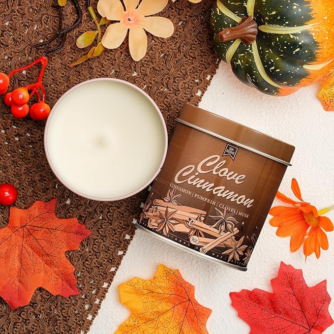 Cinnamon Fall Candles for Home Scented Natural Soy Wax Non Toxic Birthday Candle Scented Candles 40 Hours Bruning 9oz Aromatherapy Candle Gifts for Women Halloween Birthday Thanksgiving-Ruum Studio Home