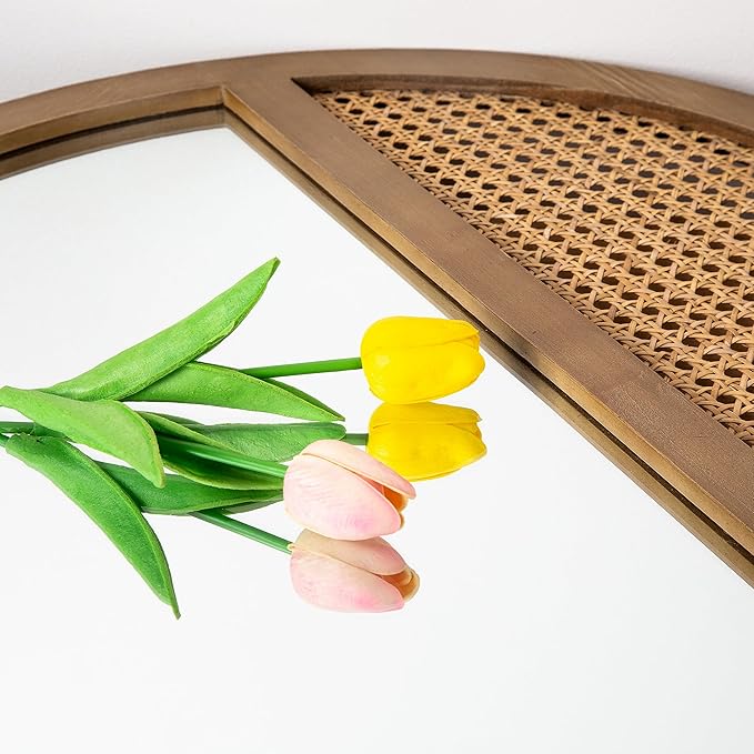 Rattan Round Mirror, 24 Inch Wall Mirror for Living Room Decor, Wooden Framed, Vintage Hanging Mirror, Hand-Woven for Wall Art Decoration-Ruum Studio Home