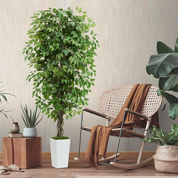 Artificial Ficus Tree 6FT Faux Plants Indoor Tall Fake Plants with White Planter, Green Lifelike Lush Fake Ficus Tree for Home Living Room Bedroom Outdoor Balcony House Office Decor-Ruum Studio Home
