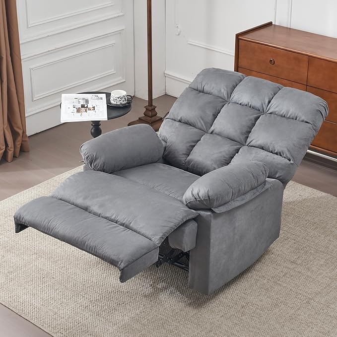 Rocker Recliner Chair, Overstuffed Manual Rocking Recliner for Adults, Upholstered Comfy Soft Fabric Living Room Reclining Sofa Chair(Gray)-Ruum Studio Home
