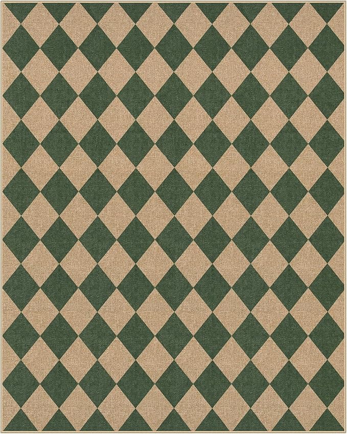 Lahome Checkered Washable Rugs 8x10, Easy Jute Rug for Living Room Patio, Farmhouse Neutral Indoor Outdoor Carpet Non Slip Non Shedding Floor Carpet for Office Deck Backyard-Ruum Studio Home