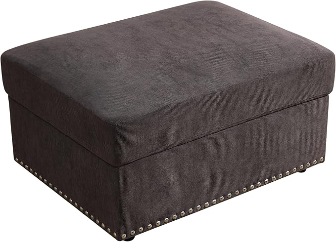 Ottoman Rectangular Storage Ottoman Bench, Flannel Footrest Stool Footstool with Lid for Living Room, Bedroom, Entryway, Brown, 33.5"x25.5"x18"-Ruum Studio Home