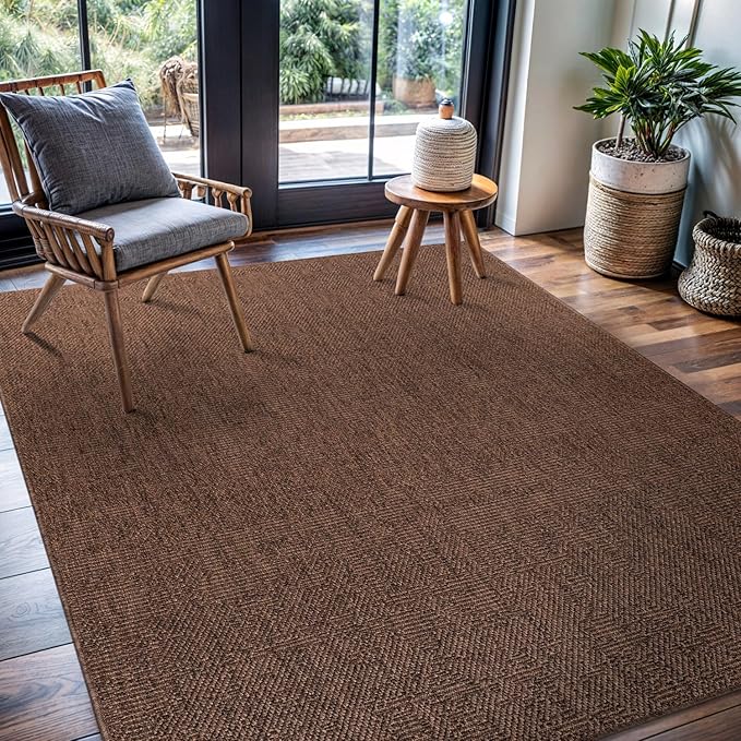 CAMILSON Easy Jute Rug 6x9, Indoor Outdoor Brown Color Fiber Area Rugs for Living Room Patio and Kitchen Rug, Solid Boho Woven Design, Easy-Cleaning, Washable Outside Carpet Alfombras (6 x 9)-Ruum Studio Home