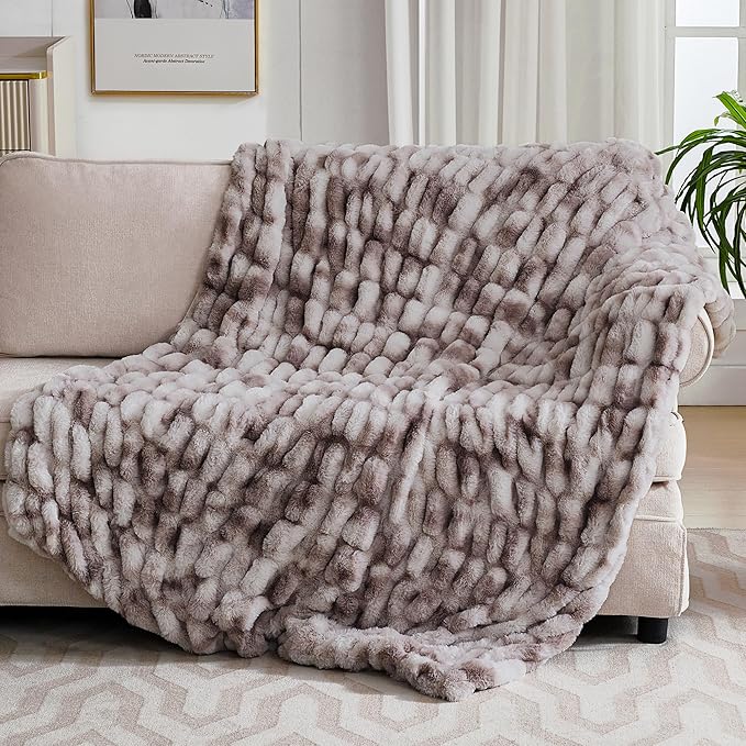 Ultra Soft Luxury Faux Fur Twin Blanket for Counch,Fuzzy Fluffy Plush Warm Cozy Elegant Wrinkled Blanket for Sofa Bedroom Living Room,（60"x80",Tie-dye Taupe）-Ruum Studio Home