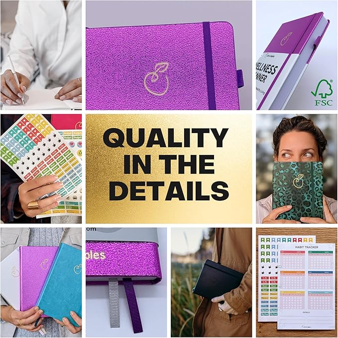 Life & Apples Wellness Journal Planner – Food Log, Fitness Tracker, Habit Tracker, Weight Loss Journal for Diet Tracking and Health Goals, Undated, Size A5 Purple-Ruum Studio Home