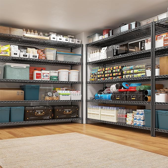 REIBII 85.7" H Storage Shelves 2998LBS Metal Shelving Unit with Wheels & Feet, 5 Tier Garage Shelving Heavy Duty Adjustable Wire Shelf for Pantry Kitchen Garage, 85.7" H X 55.5" W X 24.2" D, 2PCS-Ruum Studio Home