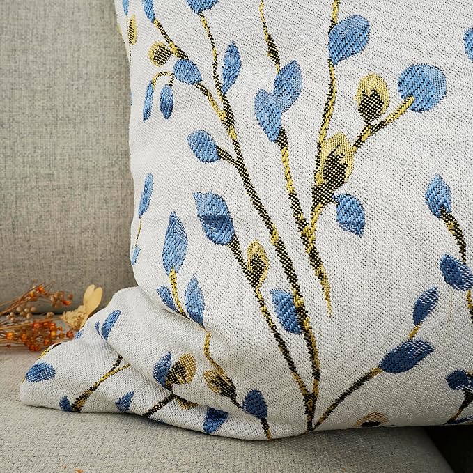 YOUR SMILE Classical Embroidery Jacquard Blue Square Decorative Throw Pillow Case Cushion Cover 18x18 inch-Ruum Studio Home