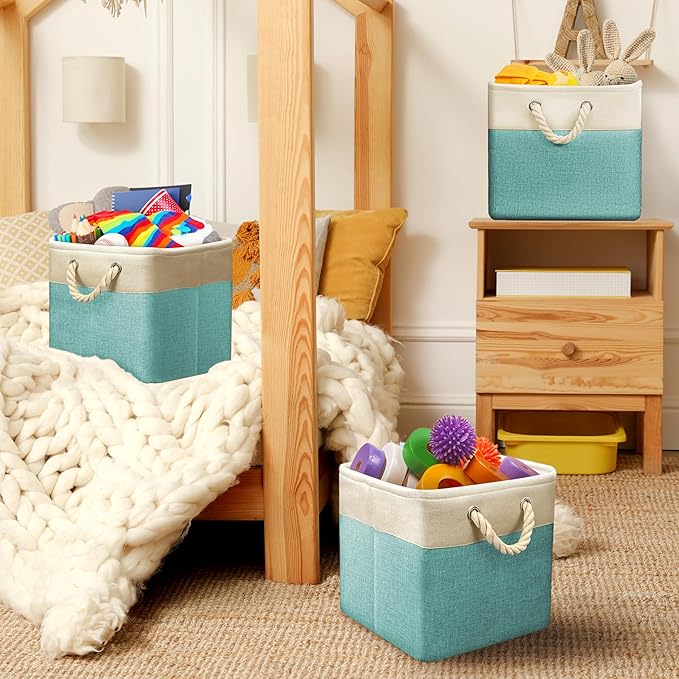 SIMPLE HOUSEWARE Fabric Storage Cubes, 13" x 13" Storage Bin, 3 Pack, Turquoise-Ruum Studio Home