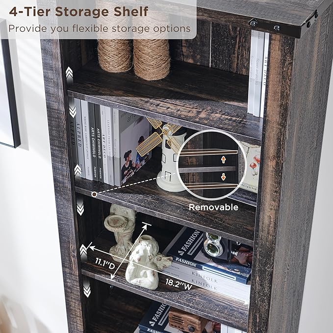 RedLemon Bookcase with 2 File Drawers, 72" Tall Farmhouse Bookshelf with Storage and Adjustable Shelves, 4 Tier Rustic Wood Bookshelf with Cabinet for Home Office, Living Room (Dark Rustic Oak)-Ruum Studio Home