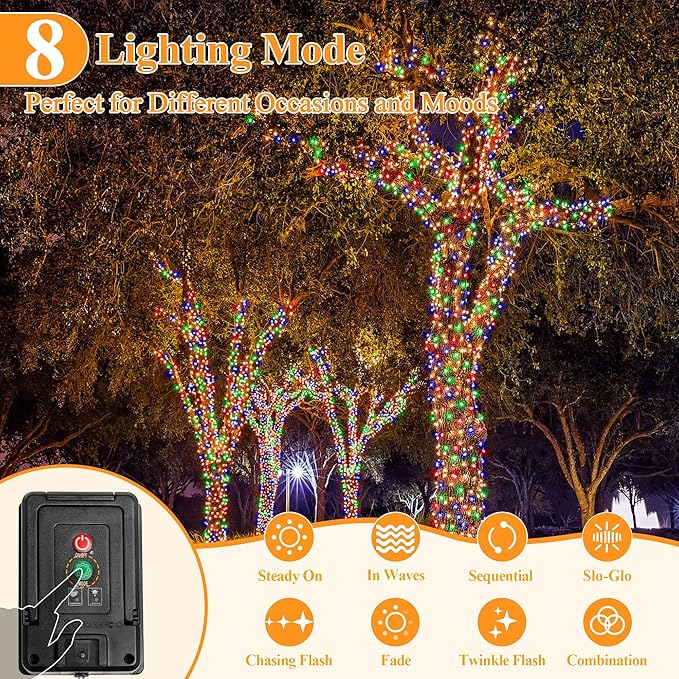 Solar String Lights 240LED 79FT, IP67 Waterproof String Lights for Outside with 8 Lighting Modes, Upgraded Solar Panel Fairy Lights for Garden Party Wedding Decorations (Multicolor)-Ruum Studio Home