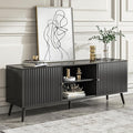 Mid Century Modern TV Stand for Televisions up to 70 Inches, with Sliding Doors and Storage, Television Stands, TV Consoles, Media Consoles for Living Room, 63 Inch (Black)-Ruum Studio Home