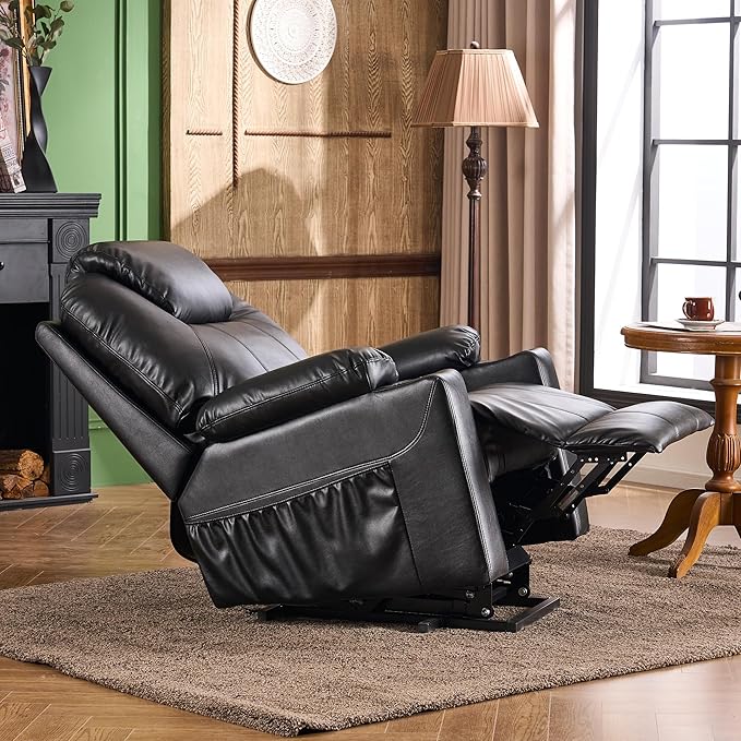 SALOHZA Power Lift Recliner Chair for Elderly with Massage and Heat for Living Room, Electric Recliner Chair for Adults with USB/Type C Port/Cup Holders, PU Faux Leather, Black-Ruum Studio Home