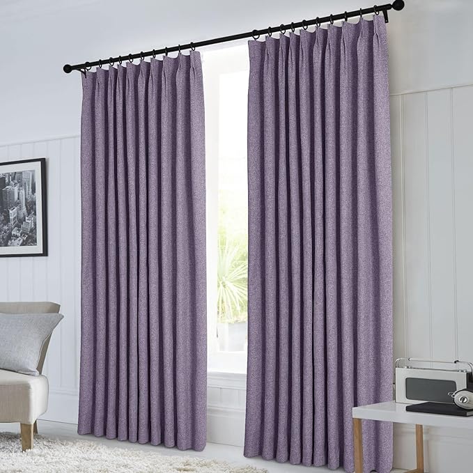 Macochico Extra Wide 100% Blackout Linen Curtains for Sliding Door Pleated Curtains with Hooks Insulated Soft Linen Drapes for Bedroom Living Room with Tieback Violet 100”Wx84”L 1 Panel-Ruum Studio Home