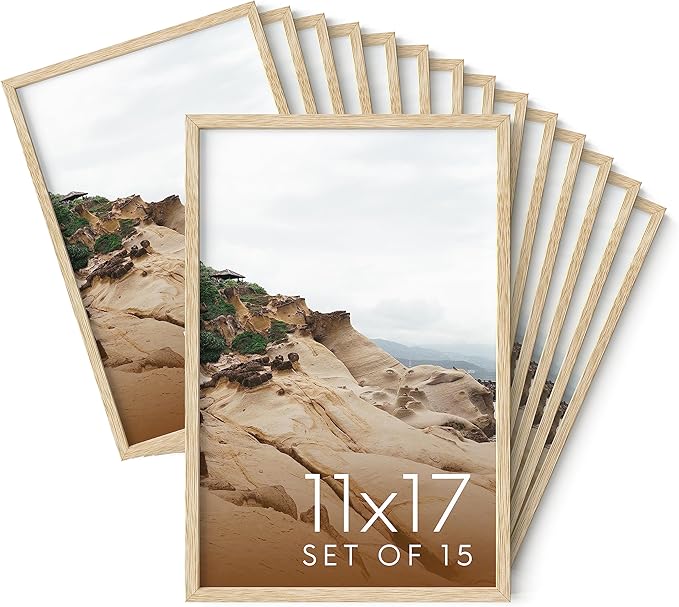 Haus and Hues 11x17 Natural Oak Wood Picture Frames Set of 15 - Premium Bulk Picture Frames 11x17 Bundle - Elegant Gallery Wall Frame Set for Posters, Art Display - Ideal for Wall Decor in Home &-Ruum Studio Home