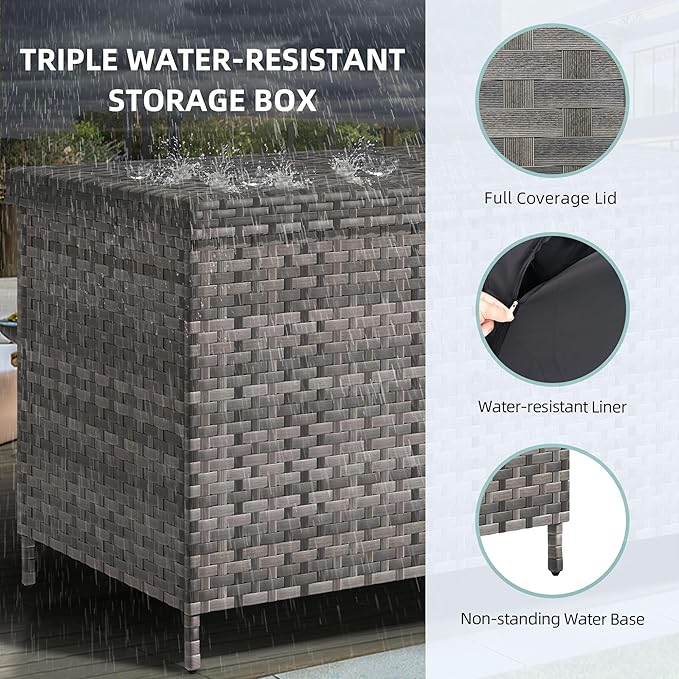 YITAHOME 230 Gal Outdoor Storage Box, XXL All-Weather Wicker Deck Box for Patio Furniture, Cushions, Pool Accessories and Garden Tools - Grey-Ruum Studio Home