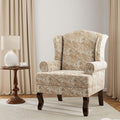 Accent Chair, High Back Upholstered Armchair with High Resilience Sponge & Wood Legs, Mid-Century Modern Comfy Single Sofa Reading Chairs for Living Room, Bedroom (Floral Sand, Set of 1)-Ruum Studio Home