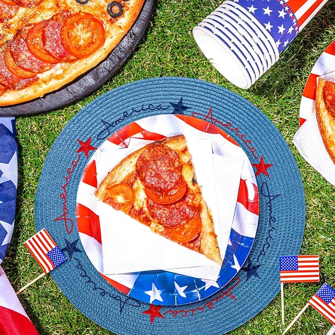 Whaline 4Pcs Round Independence Day Placemats Patriotic Stars Embroidered Place Mats 4th of July Dinner Table Mats for Home Holiday Birthday Party Decor-Ruum Studio Home