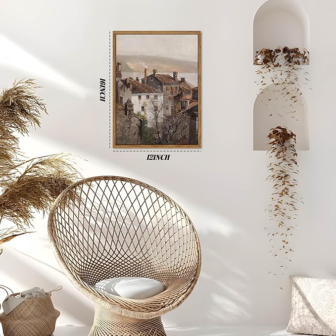 Floating Framed Vintage Canvas Wall Art, European Country Towns Wall Decor Oil Paintings Artwork, Rustic Farmhouse Posters Prints Pictures for Living Room Hallway Bedroom 12x16 inch-Ruum Studio Home