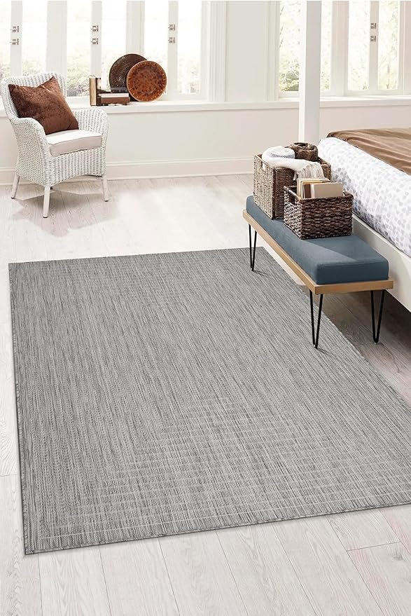 Adiva Rugs Outdoor Indoor Area Rug, Weather Resistant, Easy to Clean, Stain Resistant Floor Mat for Dining Room, Backyard, Deck, Patio (Silver Weiss, 2'6" x 7')-Ruum Studio Home